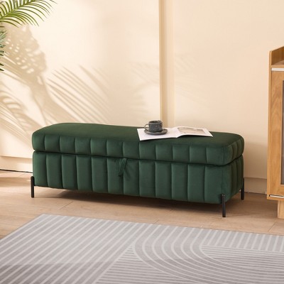 49.21"W Velvet Upholstered Storage Bench with Metal Legs, End of Bed Footstool Ottoman for Living Room, Entryway and Bedroom - ModernLuxe