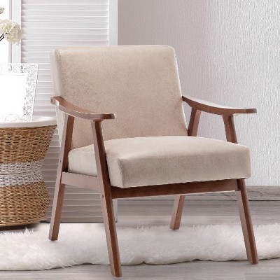 Kumasinova Mid-Century Accent Chair, Velvet Upholstered Armchair, Wingback Chair Sofa Chair with Plush Cushions, 300 lbs Capacity, Living Room Chair