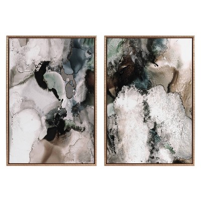 (Set of 2) 23"x33" Sylvie Beaded Contour Flow I and II Framed Canvas Arts by Amy Lighthall Gold - Kate & Laurel All Things Decor