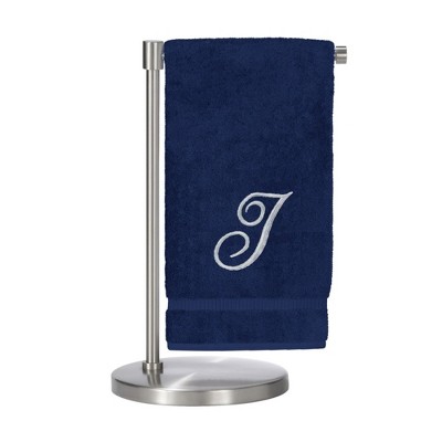 BC BARE COTTON Monogrammed Bath Towel, Personalized Gift, 27 x 54 inches - Set of 2 - Navy - Silver Script