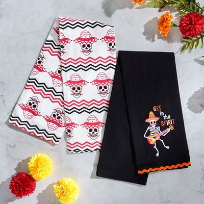 The Lakeside Collection Skeletons Embroidered Set of 2 Kitchen Towels