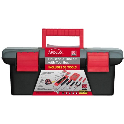 Apollo Tools 53pc DT9773 Household Tool Kit with Tool Box Red: Comfort-Grip, Interchangeable Bits, Easy Storage