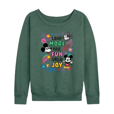 Women's - Disney - Mickey Mouse Lightweight French Terry Wide Neck Long Sleeve Graphic Shirt