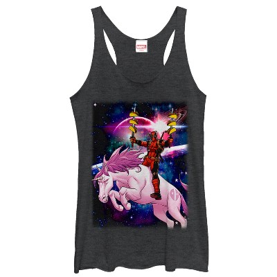Women's Marvel Taco Deadpool on Space Unicorn Racerback Tank Top