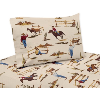 Sweet Jojo Designs Boy Queen Sheet Set Wild West Cowboy Multicolor 4pc