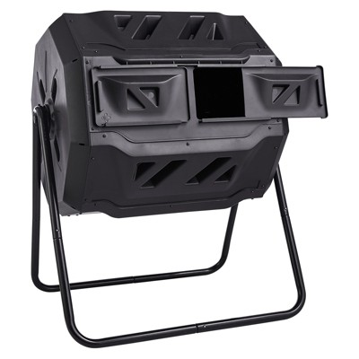 VEVOR Compost Bin, 43-Gal Dual Chamber Composting Tumbler, Large Tumbling Rotating Composter with 2 Sliding Doors and Steel Frame