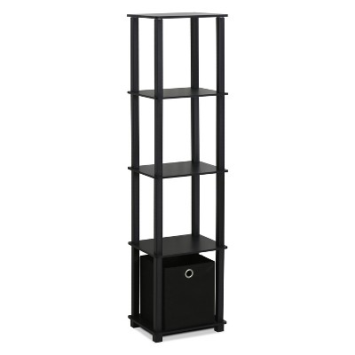 Furinno 5-Shelf Storage Bookcase Multi-Functional Bookshelf Display Rack with Drawer,Black