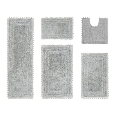 Lilly Crochet Collection 100% Cotton Tufted Reversible 5-Piece Bath Rug Set – Super Absorbent, Machine Washable Bathroom Mats with Crochet Pattern