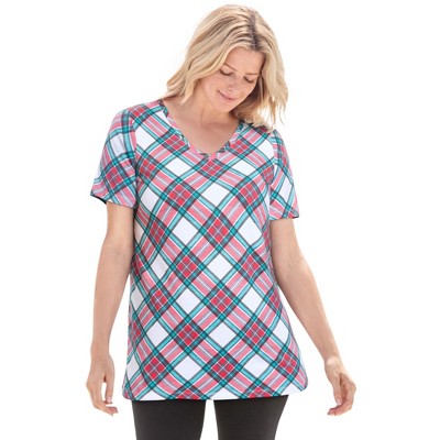Woman Within Perfect Printed Short-Sleeve V-Neck Tee