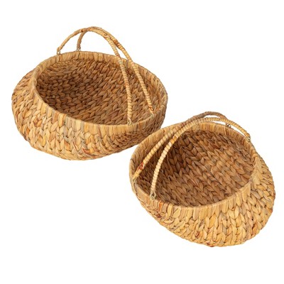 Household Essentials Water Hyacinth Handwoven Flower Basket Set Natural Set of 2: Round Decorative Baskets, 16.5" x 16" x 10.5"