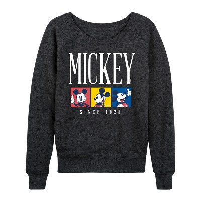 Women's - Disney - Mickey Color Blocks Lightweight French Terry Wide Neck Long Sleeve Graphic Shirt