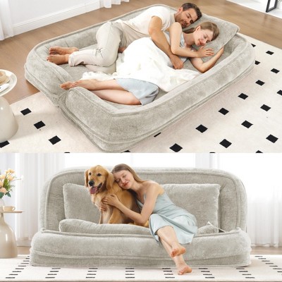 Okak Large Loveseat Floor Bean Bag Human Dog Bed with 5 Adjustable Position,Extra Lazy Chenille 2-in-1 Couch for You & Pets