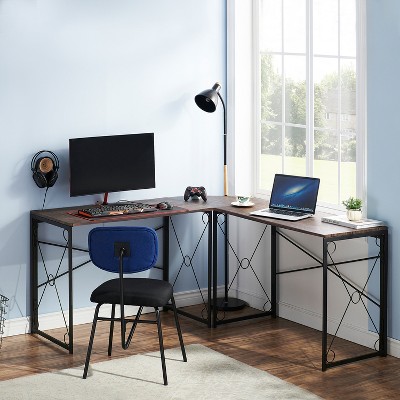 VECELO L-shaped Corner Computer Desk Home Office Writing Workstation, 59 inch Gaming Table