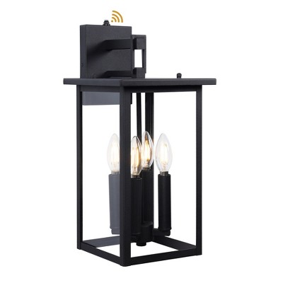 LamQee Large 4-Light Outdoor Wall Lantern Lights with Dusk to Dawn, Black Exterior Lighting Fixtures with Clear Shade