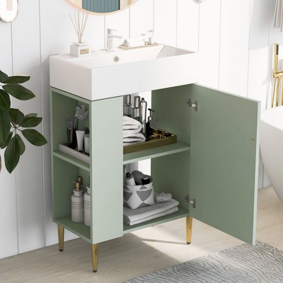 NicBex Bathroom Vanity with Sink,Modern Bathroom Sink Vanity with Storage Space,21.6 inch Bathroom Sink Cabinet for Bathroom,White/Green