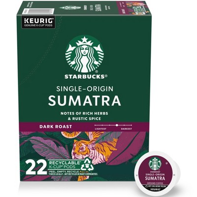 Starbucks Sumatra Single Origin Dark Roast Keurig K-Cup Coffee Pods - 22ct