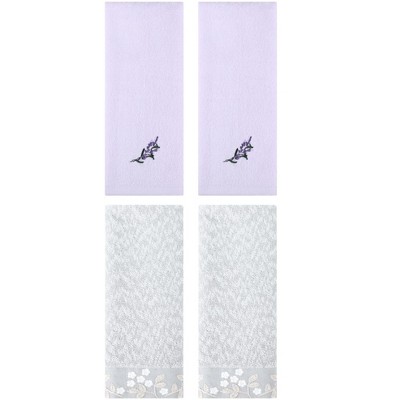REGALWOVEN 4 Pcs 100% Cotton Floral Embroidered Soft Absorbent Decorative Hand Towel