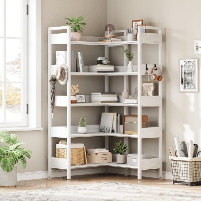 Acekool 5 Tier Convertible Corner Bookshelf, L Shaped Industrial Bookcase, Display Storage Shelf for Living Room Office