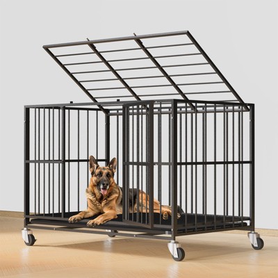 XBRIGH round tube lightweight dog crate with wheels for mobility, sturdy door locks, double doors and removable tray design