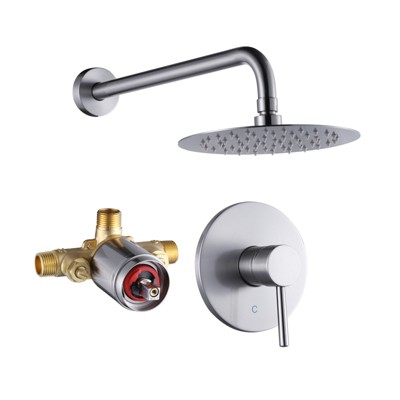 WOWOW Single Handle 5-Spray Patterns Shower Faucet 1.8 GPM with High Pressure Showerhead and Valve in Brushed Nickel
