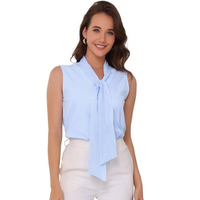 INSPIRE CHIC Women's Office Sleeveless Striped Tie Neck Casual Shirts