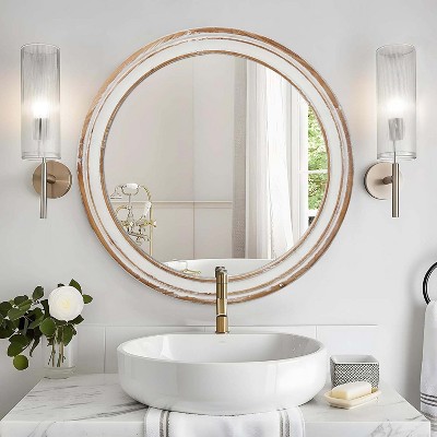 NicBex Rustic Farmhouse Round Wall Mirror,Decorative Mirror with Distressed Wooden Frame,Wood Circle Mirrors for Bedroom,Entryway,Living Room