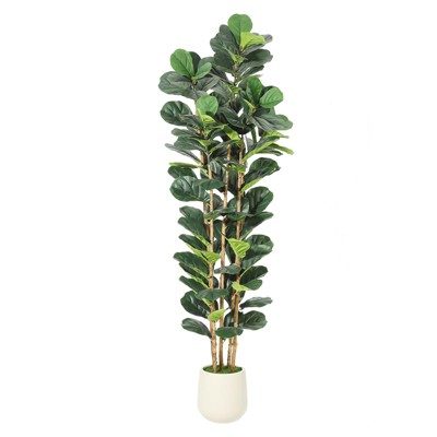 Jojoka Artificial Fiddle Leaf Fig Tree, Realistic Fake Ficus Lyrata with Natural Trunk & Adjustable Leaves, Potted Indoor Plant Decor
