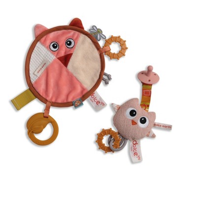 Dolce Fiona the fox comforter and Ollie the owl pacifier clip holder