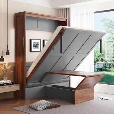 TiramisuBest Queen Size Murphy Bed with Sofa, Wall Bed with Cushion and Storage, White