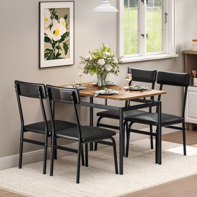 5-Piece Dining Table Set, Wood Table & 4 PU Chairs, Industrial Metal Frame