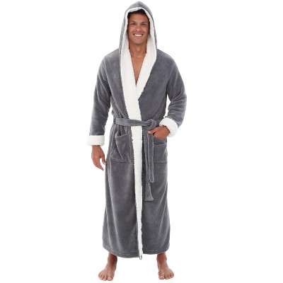 ADR Men's Robe, Warm Plush Hooded Bathrobe Man, Full Length Fleece Robe Man with Hood