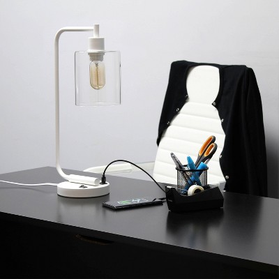 Modern Iron Desk Lamp with USB Port and Glass Shade - Lalia Home