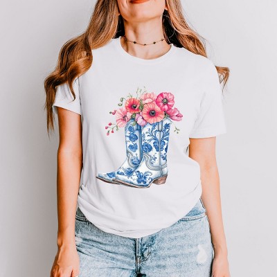 Simply Sage Market Cowboy Boots Floral Short Sleeve Tee