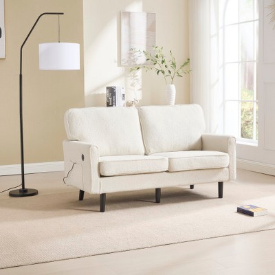 Loveseat Sofa, Mid Century Modern Love Seat, 2 Seater Sofa Couches for Living Room, Small Couch with USB & Removable Pillow Cover
