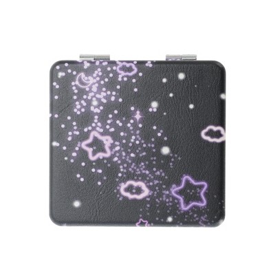 Unique Bargains Women Square Shape Handheld Mirror for Travel Black Purple 1 Pc