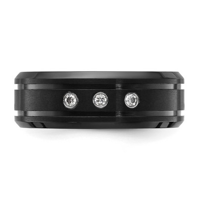 Chisel Titanium Polished Black IP-plated Cubic Zirconia 8mm Band Ring