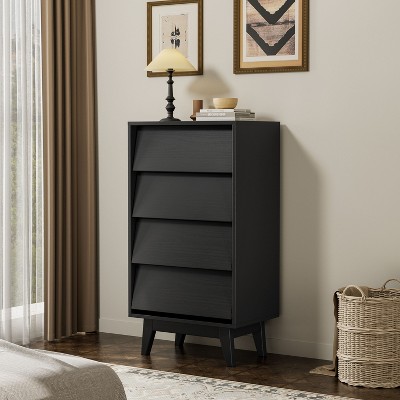 CAVINAS Wooden Dressers for Bedroom, 4 Drawer Double Dresser Features Vintage-style and Bevel Design, Chest of Drawers, Black