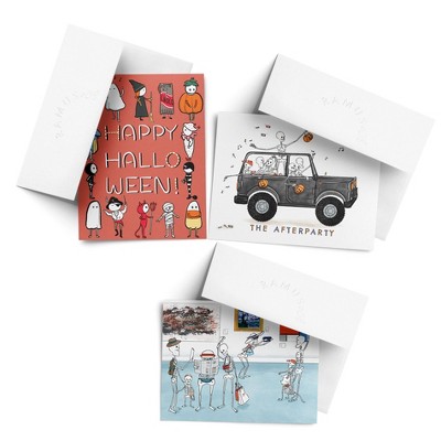 The Afterparty, Skeleton Tour, Halloween Parade Fall/Autumn Greeting Card Pack Sets (3 ct, Assorted) by Ramus & Co