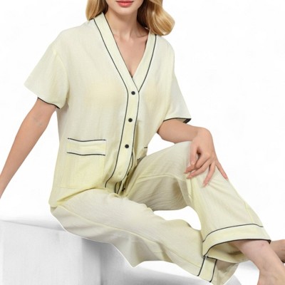Anna-Kaci Lounge Women's Short Sleeve V-Neck 2-Piece Sleepwear Set with Relaxed Fit