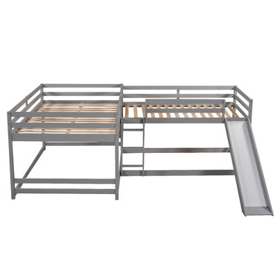 YOOCOZZ Full and Twin L-Shaped Bunk Bed for 4 with a Slide and Ladder