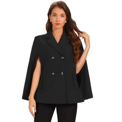 INSPIRE CHIC Women's Notched Lapel Collar Double Breasted Blazer Office Cloak Cape Coat