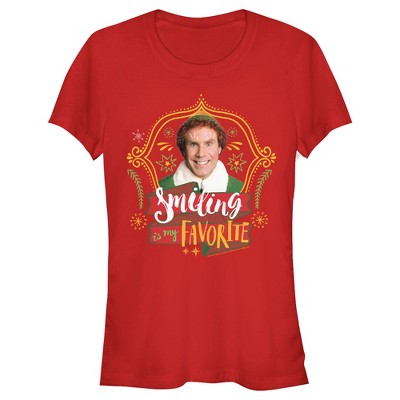 Juniors Womens Elf Buddy Smiling is My Favorite T-Shirt