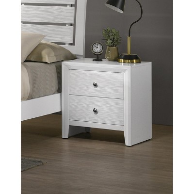 Gulches Contemporary Rustic 2 Drawer Nightstand Light Grey Melamine Finish, Solid Metal Bar Hardware, 23.8"W x16"D x25"H