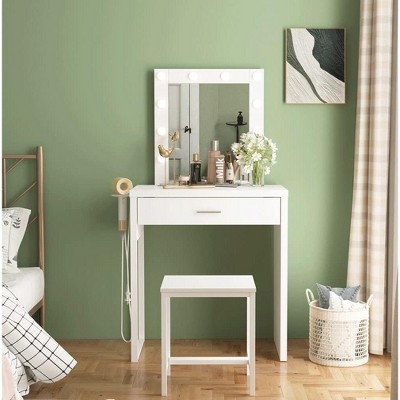 Makeup Vanity Desk with Mirror and Lights, Small Vanity for Girls' Bedroom