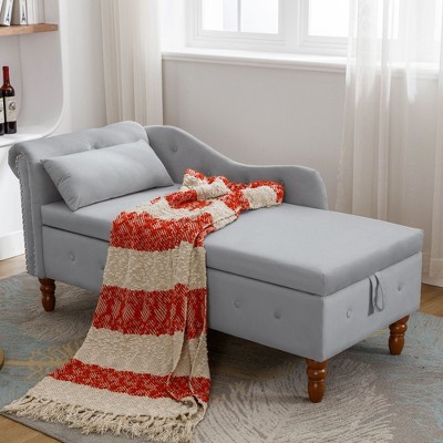 Okak Modern Pull-Open Top Nailhead Velvet Recliner Bench with Hidden Storage,Upholstered Storage Bench for Living Room,Bedroom