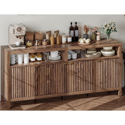 Modern Fluted Sideboard Buffet Cabinet with 65.8-Inch Width, Four Doors for Kitchen Storage, Elegant Wood Sideboard for Dining Room