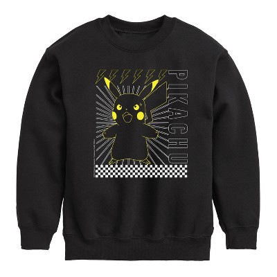 Boys' - Pokémon - Pikachu Checkered Graphic Long Sleeve Fleece Sweatshirt