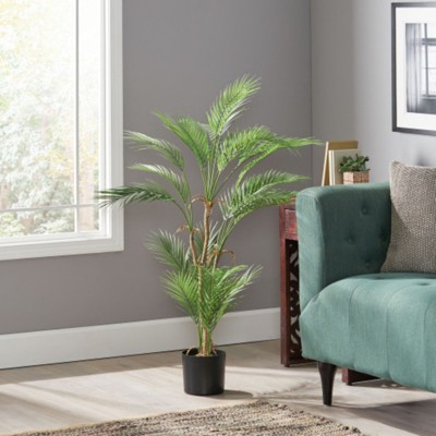 Syemin Artificial Plant Palm Tree Indoor Floor Greenery Potted Real Touch Decorative Green Leaves Black Pot, Green, 29.5"*31.5"*33.5"