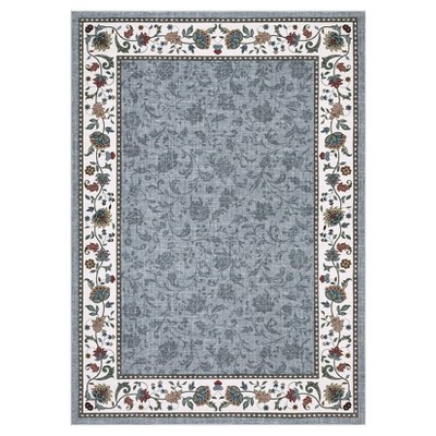 Washable Floral Print Geometric Bordered Rugs for Living Room, Ultra Thin Non Slip Retro Accent Large Carpet for Bedroom Dining Room