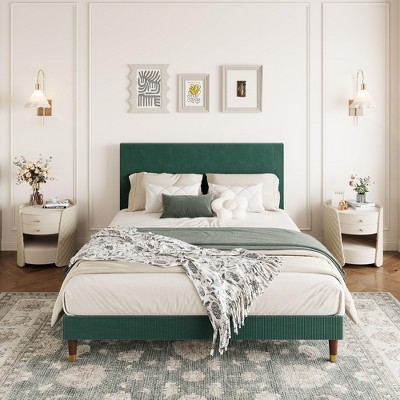 Bed Frame Upholstered Platform Size Bed with Fabric Headboard, Non-Slip and Noise-Free, Wooden/Metal Slats Support